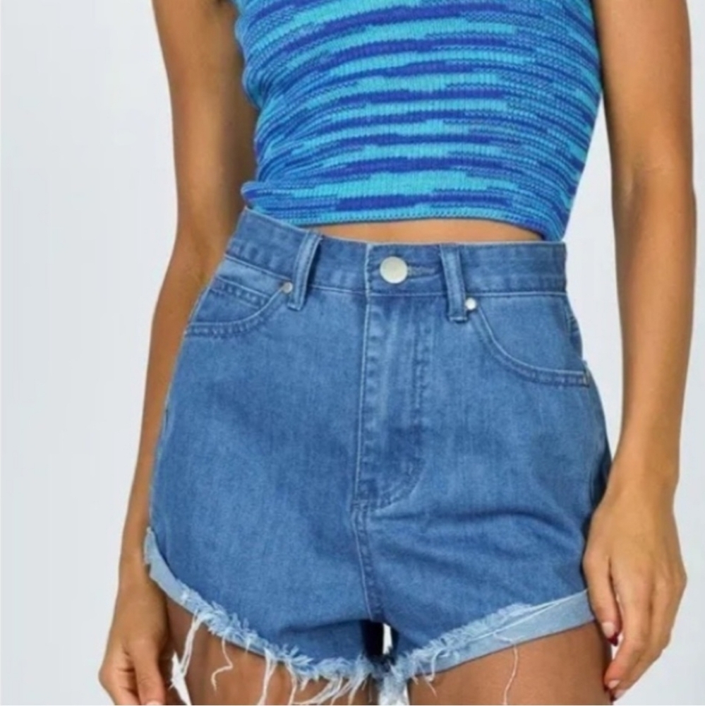 Princess Polly High Waisted Distressed Denim Mom Jean Shorts Sz 8